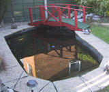 Koi carp pond and ornamental garden bridge